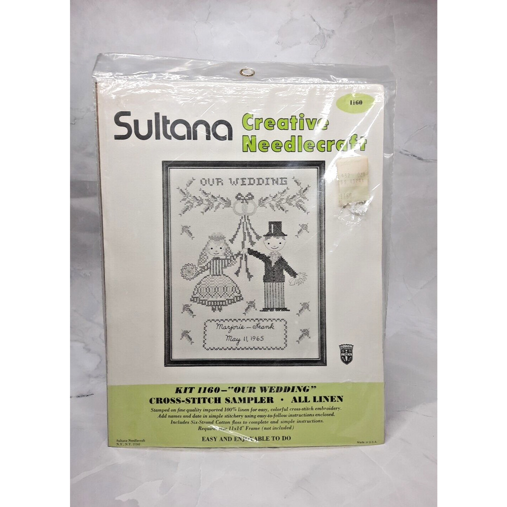 Vintage Sultana Creative Needlecraft Linen Cross Stitch Sampler Our Wedding 1160
